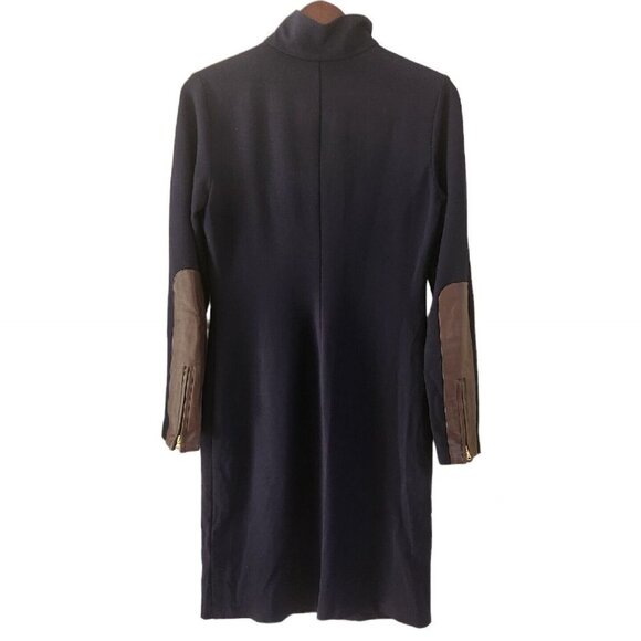 Ralph Lauren Mock Neck Navy Blue Dress Long Sleeve Lamb Leather Trim Half Zip 8 - Picture 7 of 10